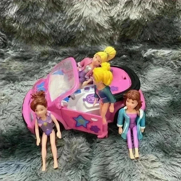 Vintage Polly Pocket  Pink convertible car with 4 dolls - Picture 12 of 16